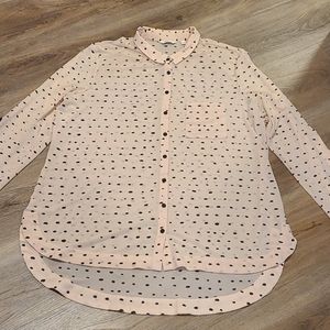Reitmans Sheer Pink & Black Polkadot Blouse Sz. XL